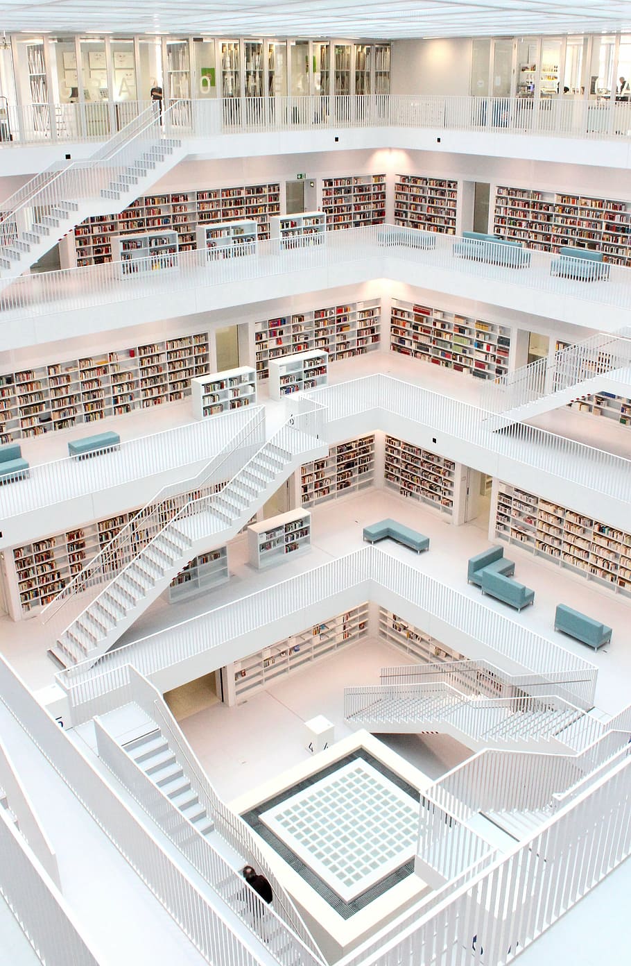 blanco, interior, perspectiva de edificio, biblioteca, arquitectura, stuttgart, moderno, saber, estudiar, aprender