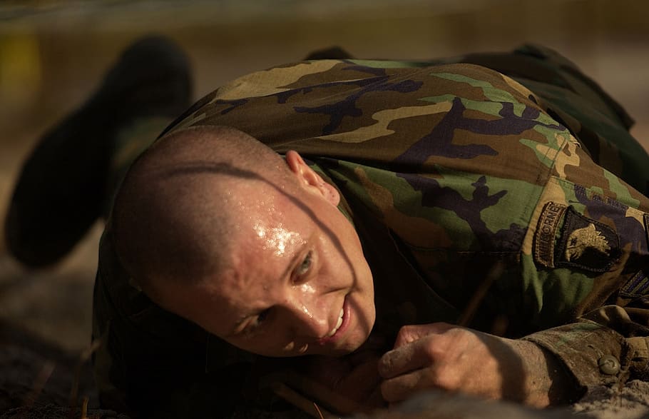 soldier, obstacle, course, military, male, crawling, effort, training, overcome, adversity