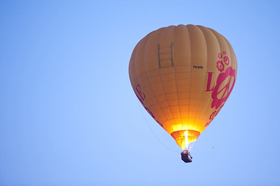 Hot Air Balloon, Fire, Yellow Balloon, ballooning, fly, transportation, balloon, air, sky, heat