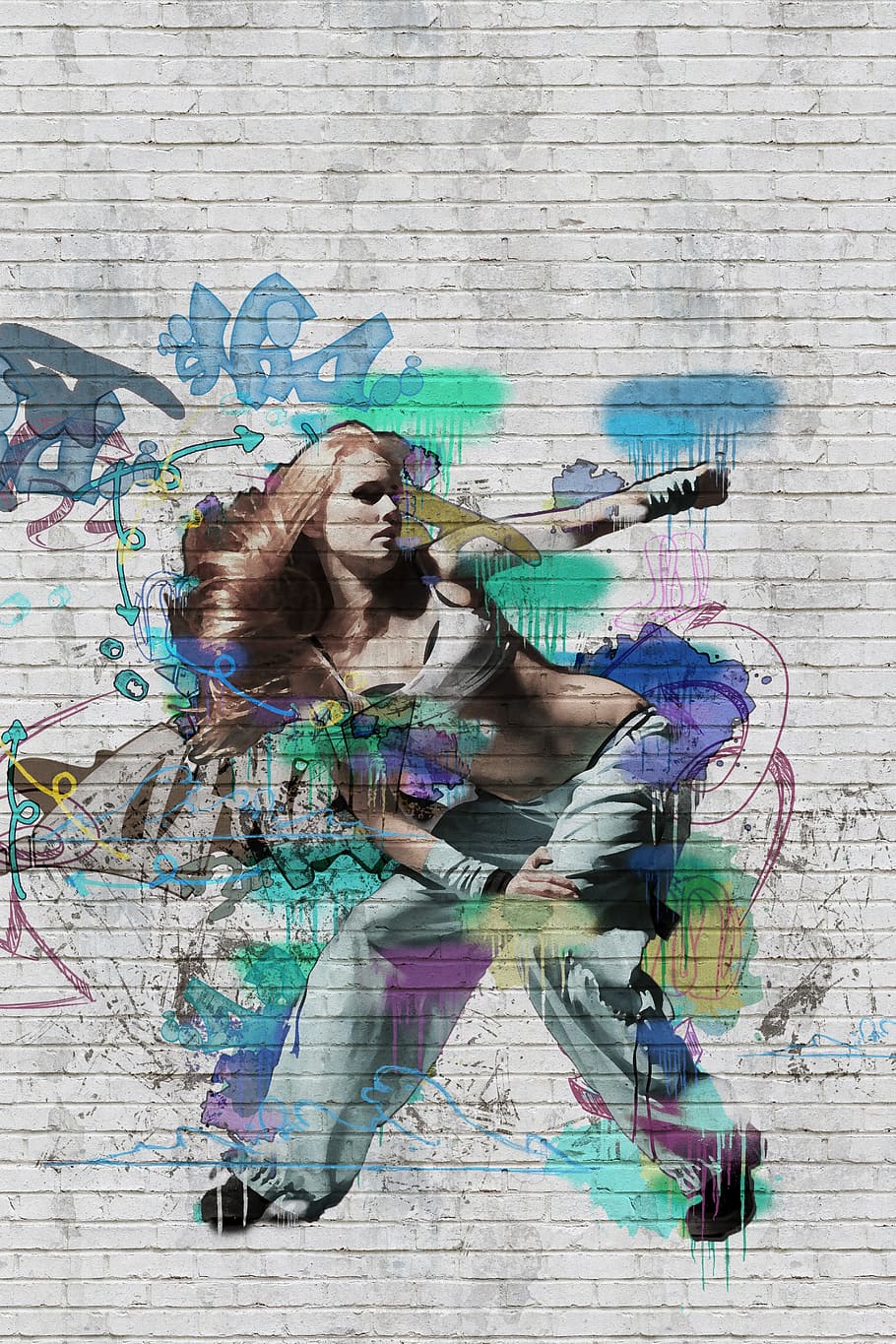 painting, woman, wearing, white, crop, top, graffiti, dancing, girl, street