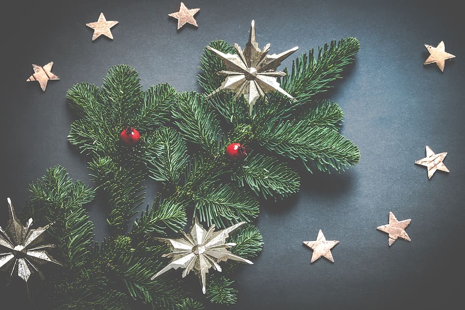 navidad, guirnalda, estrella, metal, bolas de navidad, decoraciones, diciembre, estacional, arbol, azul