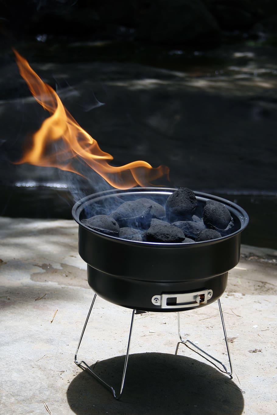 bbq, charcoal, flames, smoke, picnic, barbeque, fire - Natural Phenomenon, flame, heat - Temperature, cooking