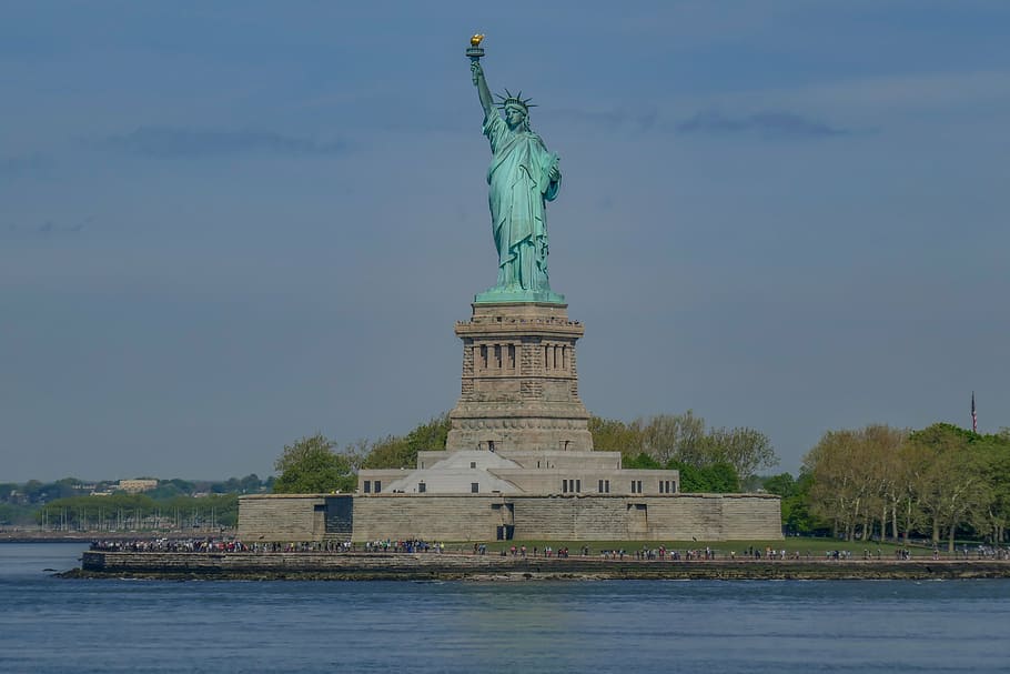 statue, liberty, clear, day sky, statue of liberty, nyc, new york, upper bay, bay, ocean