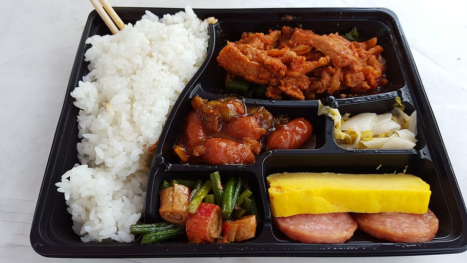 arroz al vapor, plato de carne, Corea empacada, almuerzo, lonchera, baek jong-won, almuerzo de paik, comida, gourmet, cena