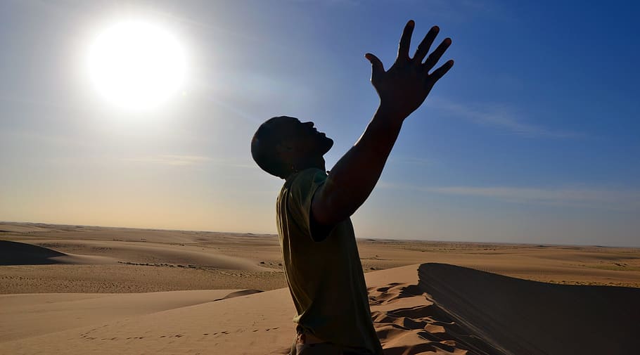 sahara desert, man, sahara, desert, travel, africa, trip, sand, sky, real people