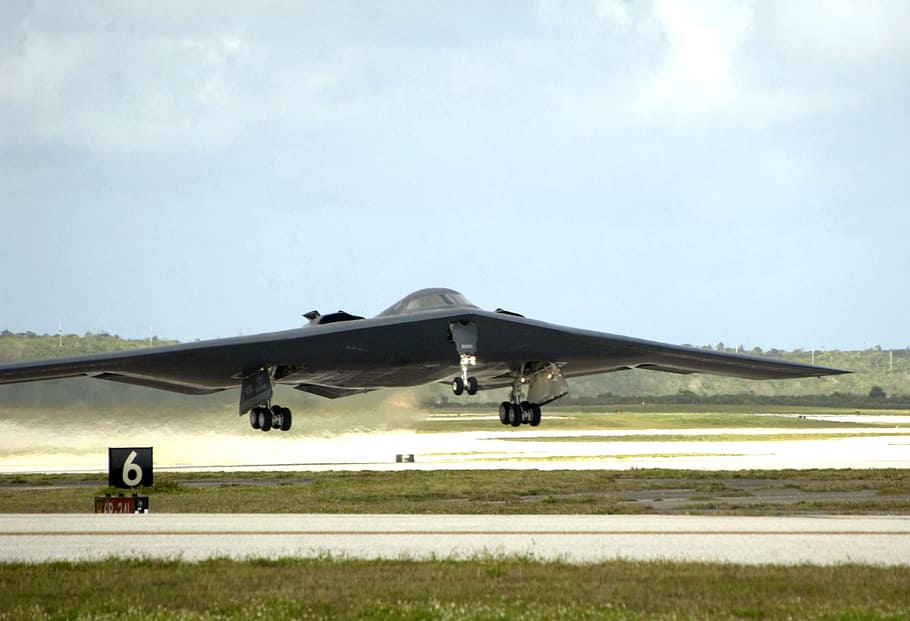 close-up photography, fighter plane, daytime, military, stealth bomber, jet, airplane, takes off, b-2, spirit