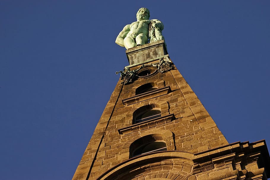 Hercules, Statue, Landmark, Kassel, world heritage, architecture, low angle view, travel destinations, blue, history