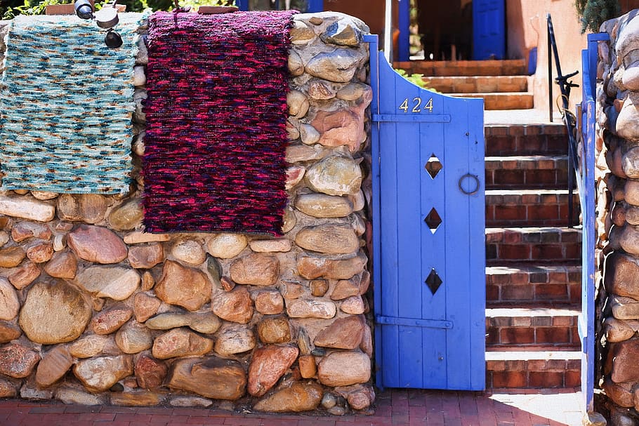 opened, blue, wooden, 424 gate, santa fe, new mexico, purple, southwest, door, architecture