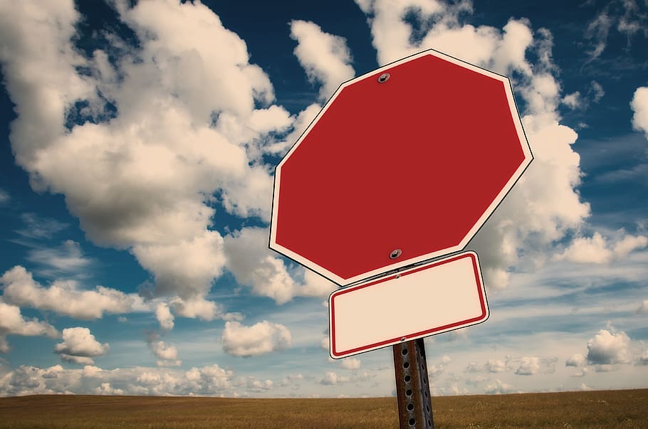 red, white, road signage, stop, stop sign, clouds, traffic, road sign, containing, sky
