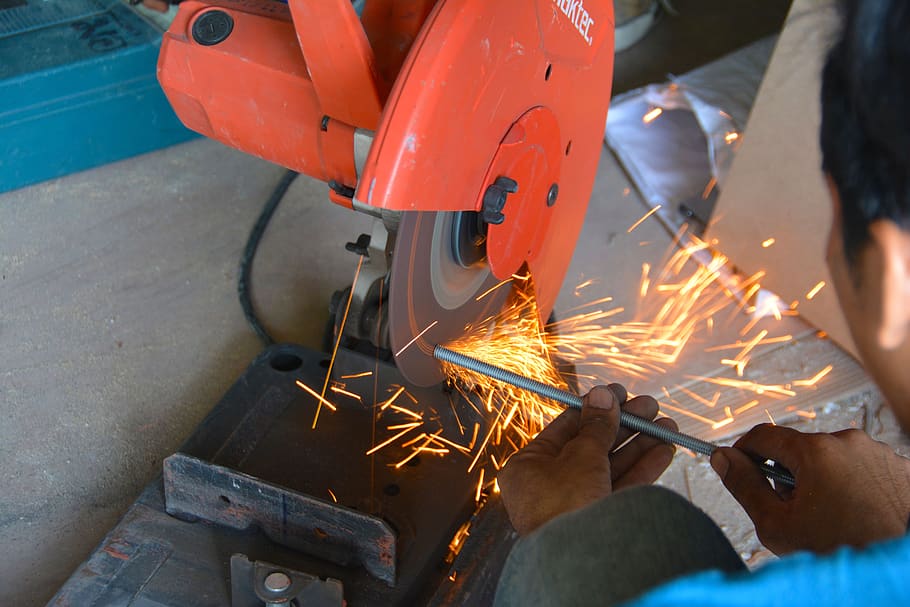 grinder, sparks, metal, tool, steel, worker, work, iron, manual, factory