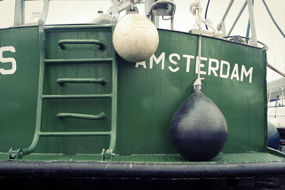 ドック, 釣り船, アムステルダム, オランダ, ボート, ブイ, 写真, はしご, 海事, パブリックドメイン