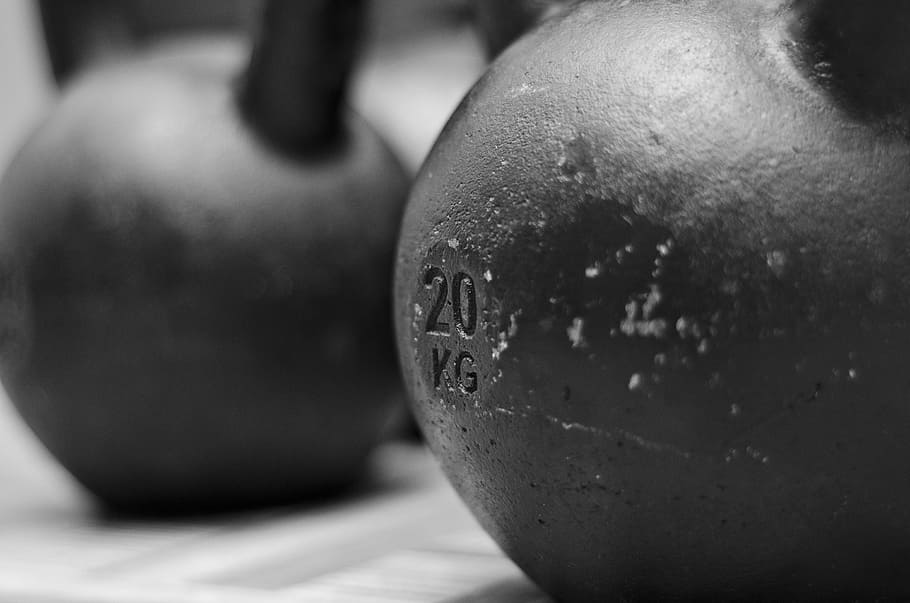 20 kg metal ball, kettlebell, training, gym, close-up, indoors, focus on foreground, ball, wellbeing, still life