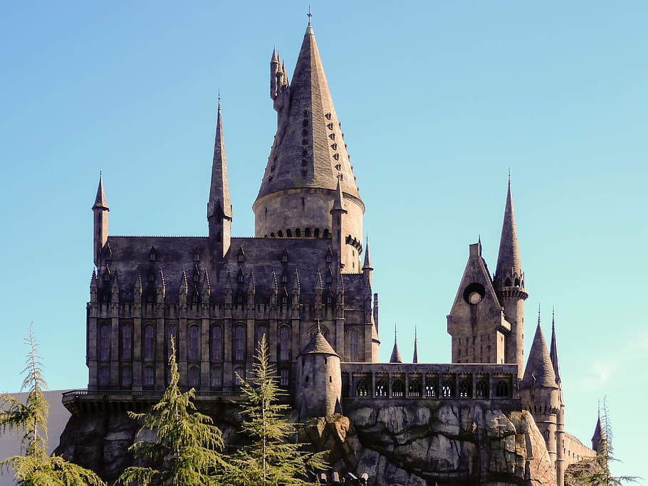 gray, castle, clear, sky, daytime, hogwarts, harry potter, magic, conjure, magic school