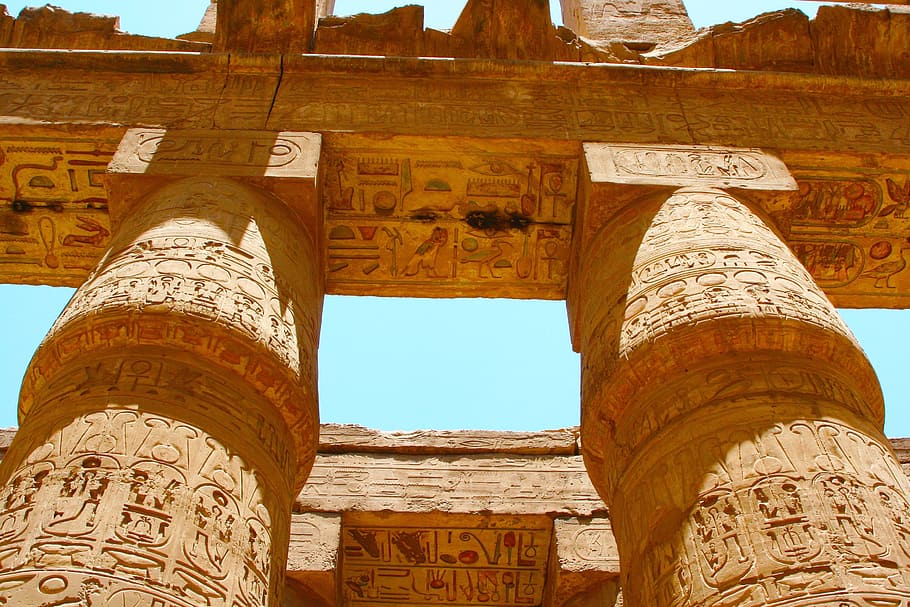 foto, marrón, pilar del edificio, Egipto, Luxor, Carnac, templo, jeroglífico, antigua, civilización
