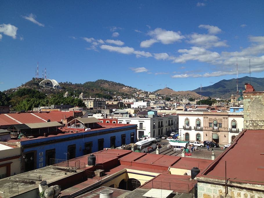 oaxaca, kota, rumah, meksiko, kolonial, struktur yang dibangun, eksterior bangunan, Arsitektur, bangunan, gunung