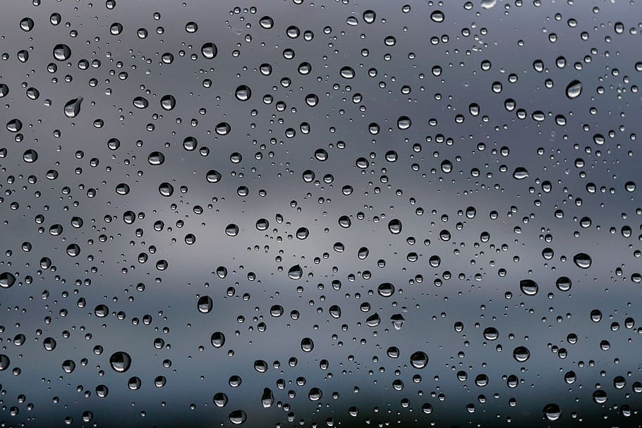 shallow, focus photo, raindrops, window, drops, water, drops of water, pane, rain, texture
