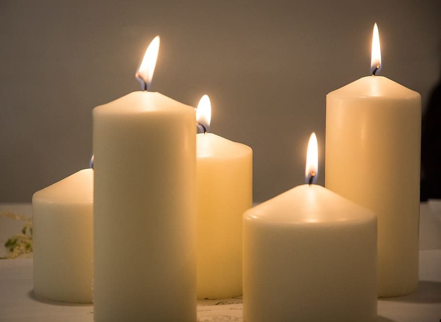 lighted, pillar candles, Candles, Light, White, Clam, bright, burn, spa, decoration