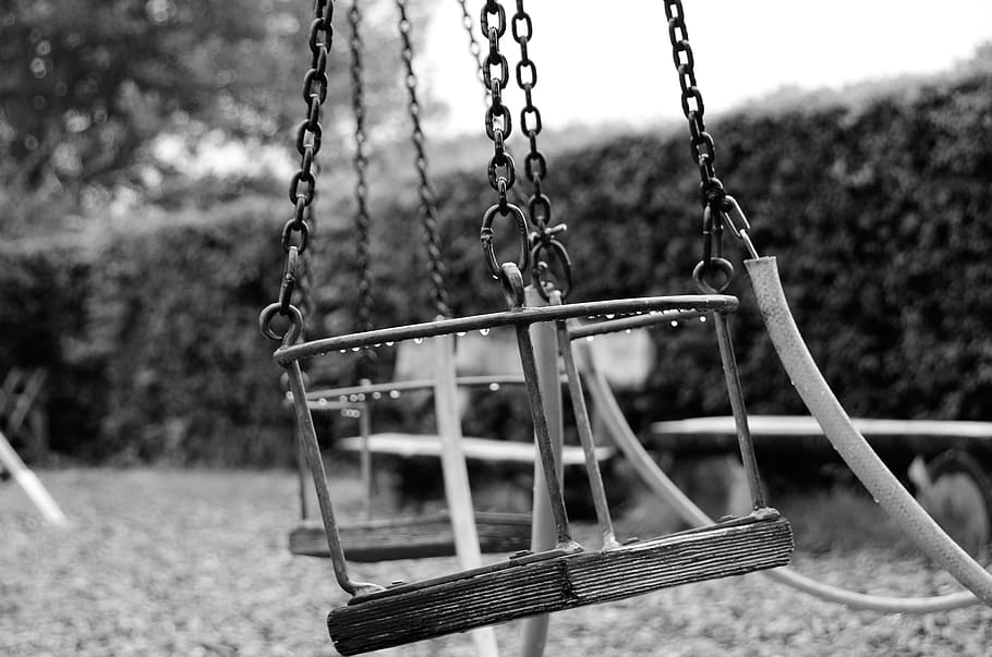 swing, black and white, expressive, surreal, sit, sw, view, mood, sad, feeling
