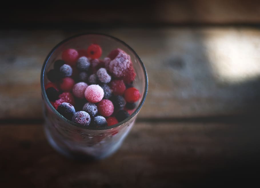 blueberry, raspberry, beri, buah-buahan, gelas, makanan, sehat, makanan dan minuman, meja, buah