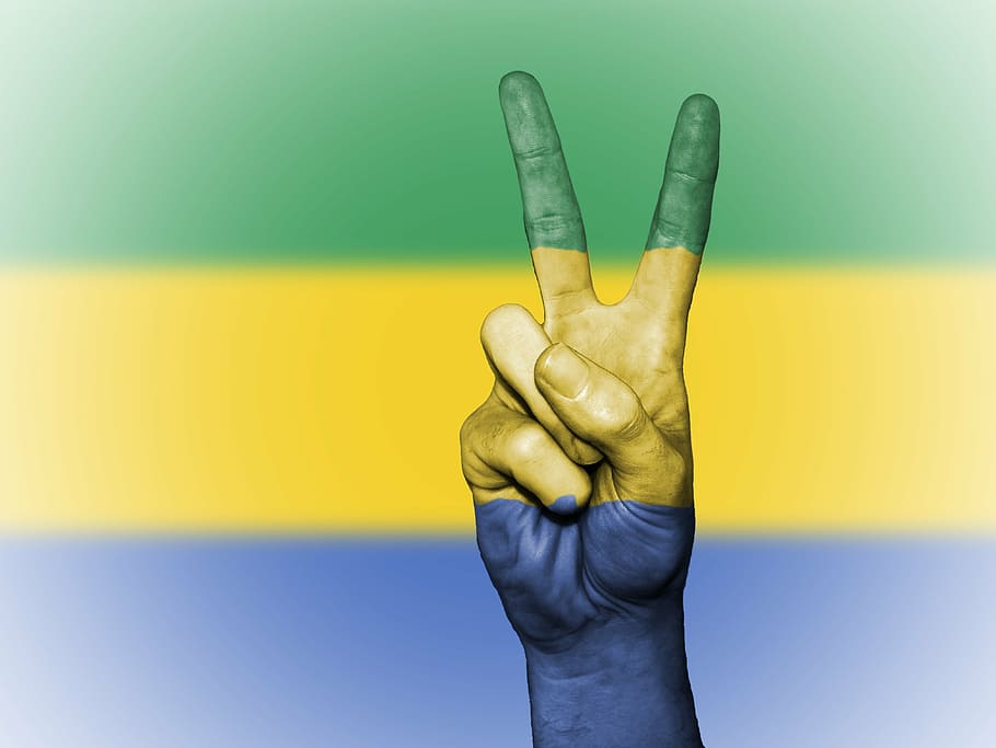 gabon, peace, hand, nation, background, banner, colors, country, ensign, flag