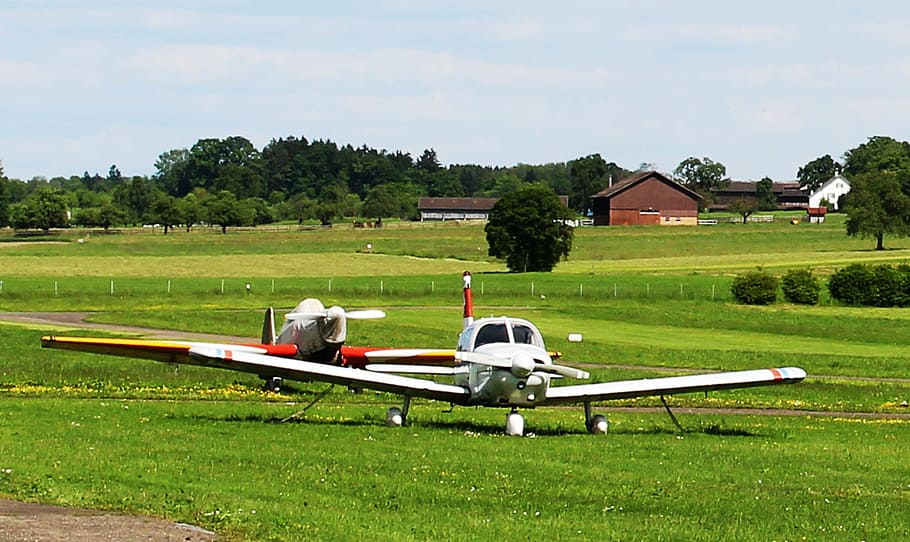 aircraft, sport-piloting aircraft, cessna, landscape, airport, sitterdorf, thurgau, switzerland, plant, mode of transportation