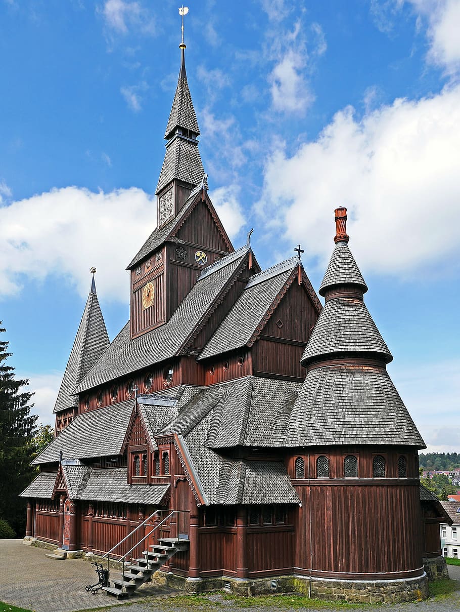 brown, gray, house, stave church, goslar-hahnenklee, east side, resin, oberharz, timber construction, nordic