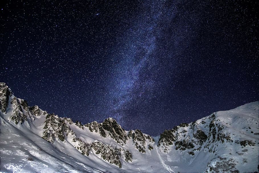 foto, tertutup salju, abu-abu, gunung, Bimasakti, Gunung Salju, Langit Berbintang, atas, pegunungan Alpen pusat, Desember