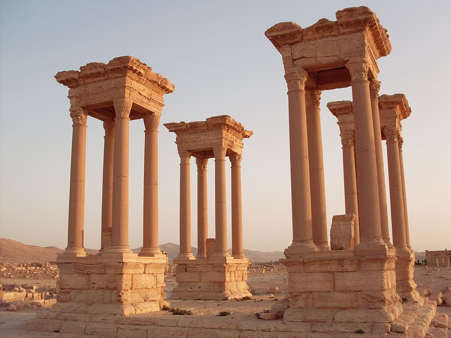 palmyra, rome, syria, colonnade, excavations, arhitecture, desert, ancient, architectural column, history