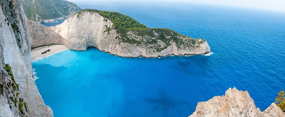 zakynthos, ship, wreck, panorama, greek island, greece, port, travel, beach, sea