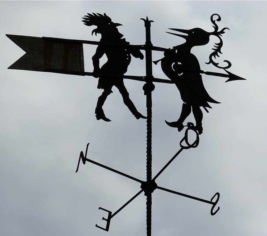 veleta, winds, cardinal points, backlight, silhouette, compass rose, sky, low angle view, nature, sign
