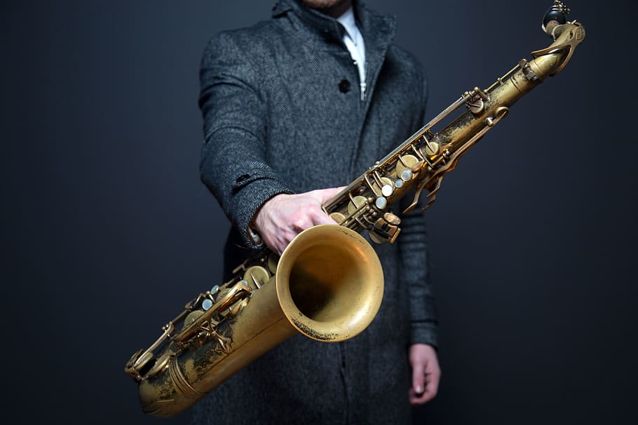 person holding saxophone, saxophone, sax, player, musician, instrument, wind instrument, brass wind, jazz, sound
