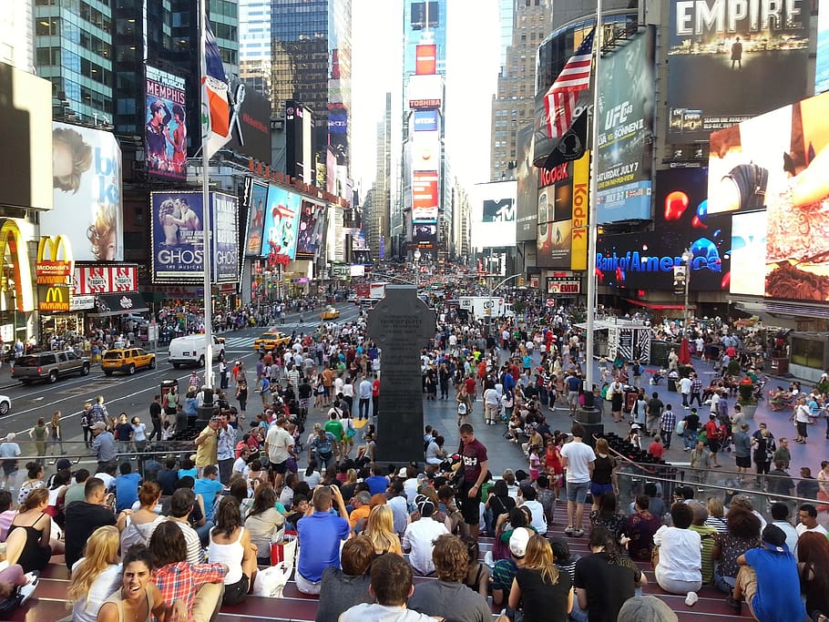 new york, america, usa, architecture, downtown, building, broadway, times square, crowd, city