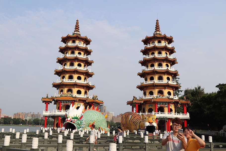 taiwan, tigre, dragão, torre do tigre do dragão, kaohsiung, arquitetura, estrutura construída, exterior do edifício, construção, viagem