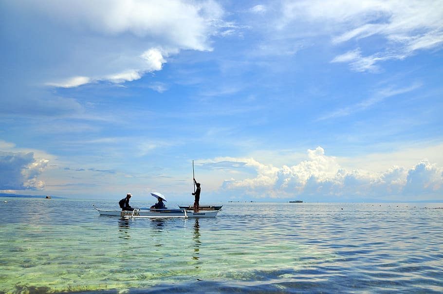 tres, gente, equitación, barco, filipinas, mar, agua, nube - cielo, cielo, paisajes - naturaleza