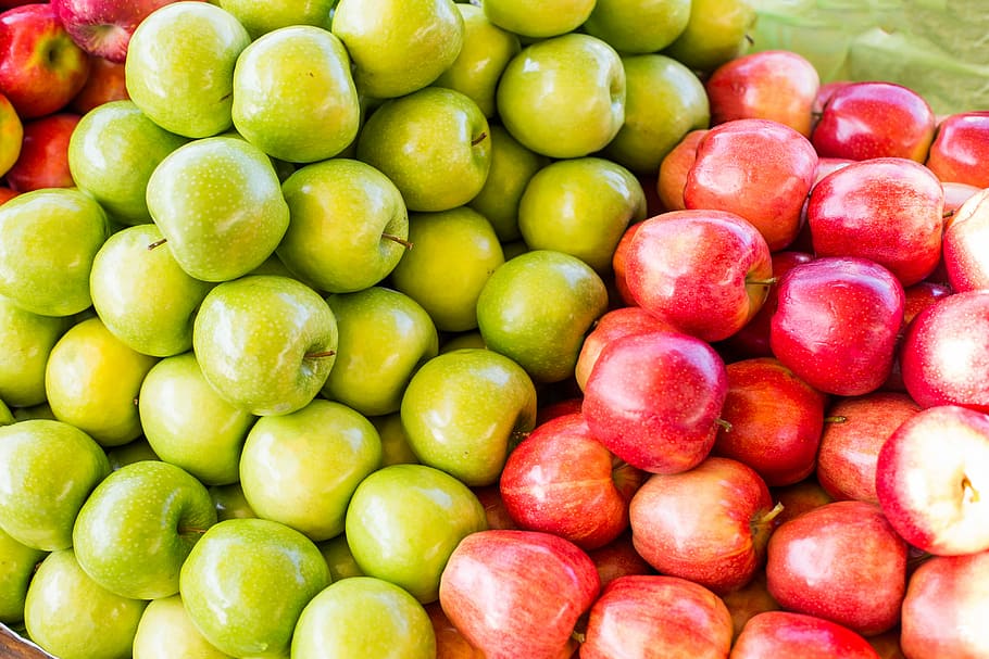 Pila, Gala, manzanas Granny Smith, mercado, manzanas, granjeros, mercado de granjeros, comida, frutas, granny smith