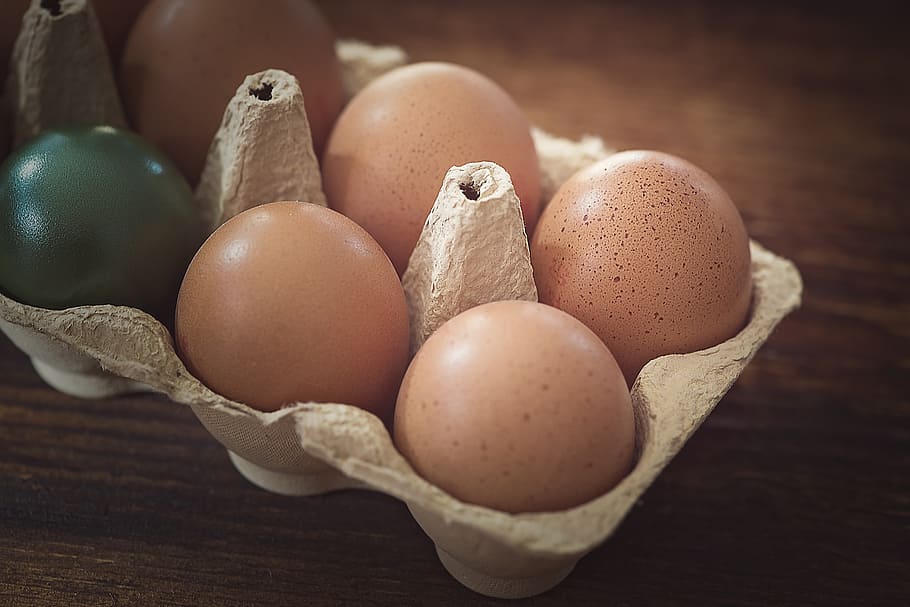 卵, 鶏の卵, 茶色, 色付き, イースターエッグ, 卵箱, 卵のカートン, 食品, 閉じる, 食べ物