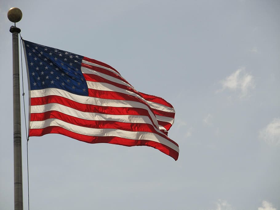 bendera usa, biru, jam, bendera amerika, bendera, bintang-bintang dan garis-garis, patriotisme, mengepak, berkibar, amerika serikat