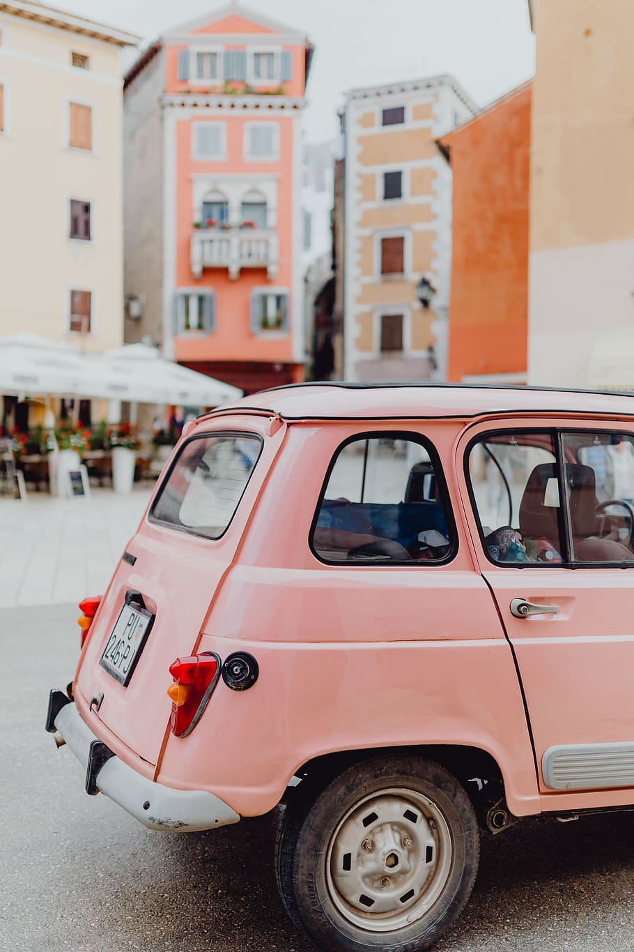4, old, vintage, classic, Europe, street, town, car, Pink, Renault