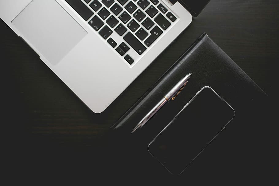 black, styled, office, business, computer, desk, diary, iphone, iphone 6, macbook pro
