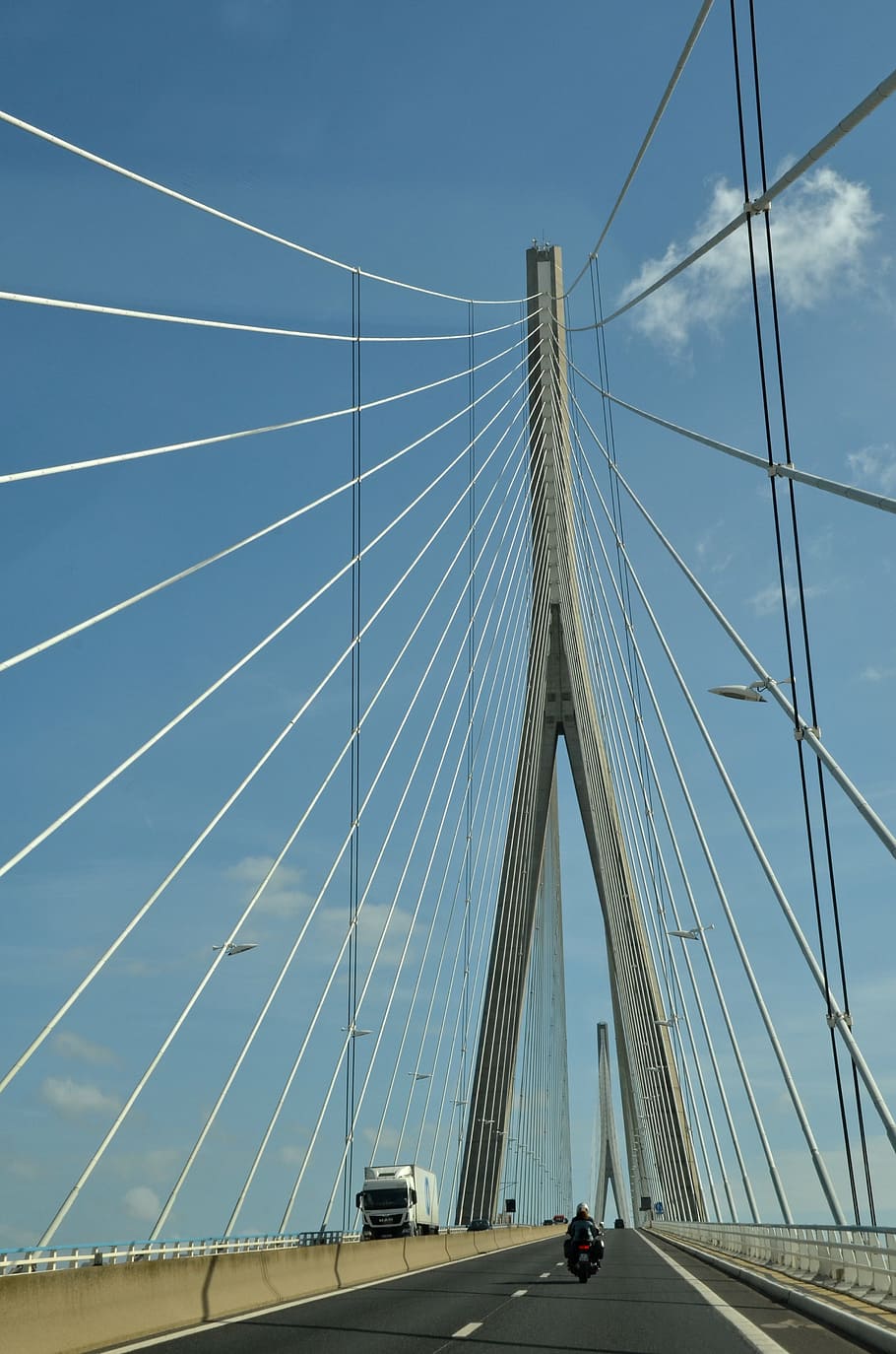 bridge, cable-stayed bridge, cable, line, highway, river, seine, pont de normandie, le havre, honfleur