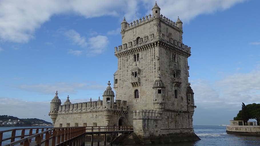 portugal, lisbon, tower of belém, places of interest, built structure, architecture, sky, building exterior, cloud - sky, history