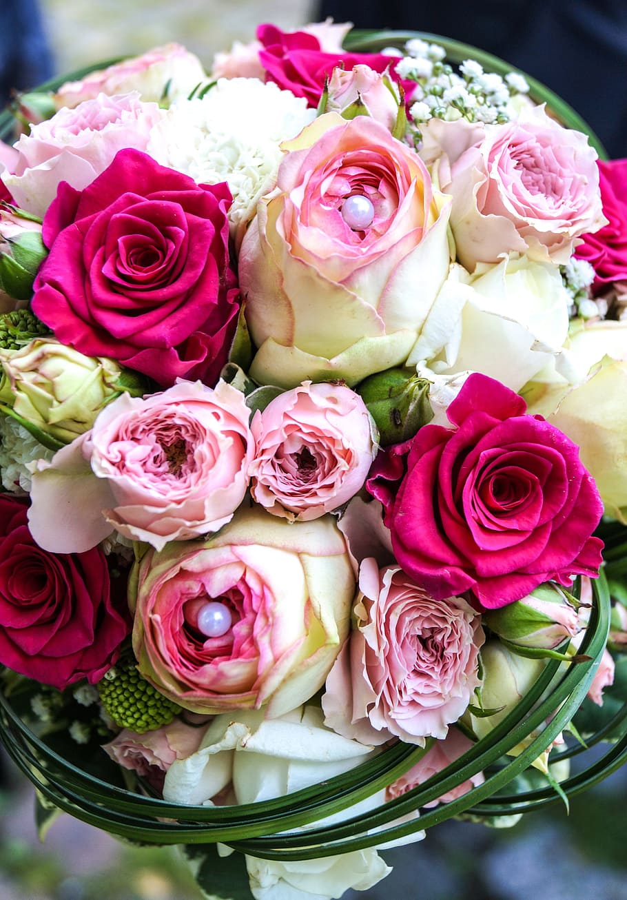 boda, amor, rosas, día de la boda, romance, flor color de rosa, casarse, ramo de flores, ramo, romántico