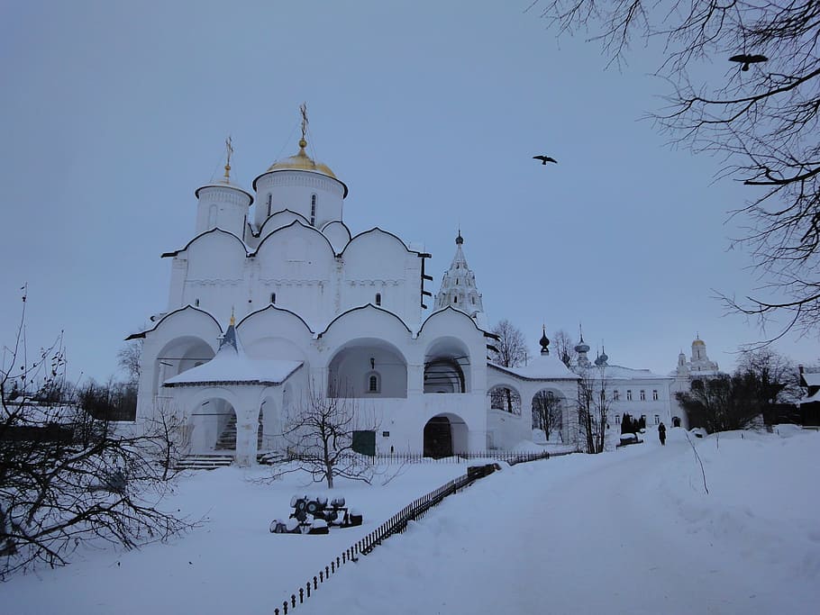 suzdal, winter, temple, church, snow, dome, russia, architecture, religion, christianity