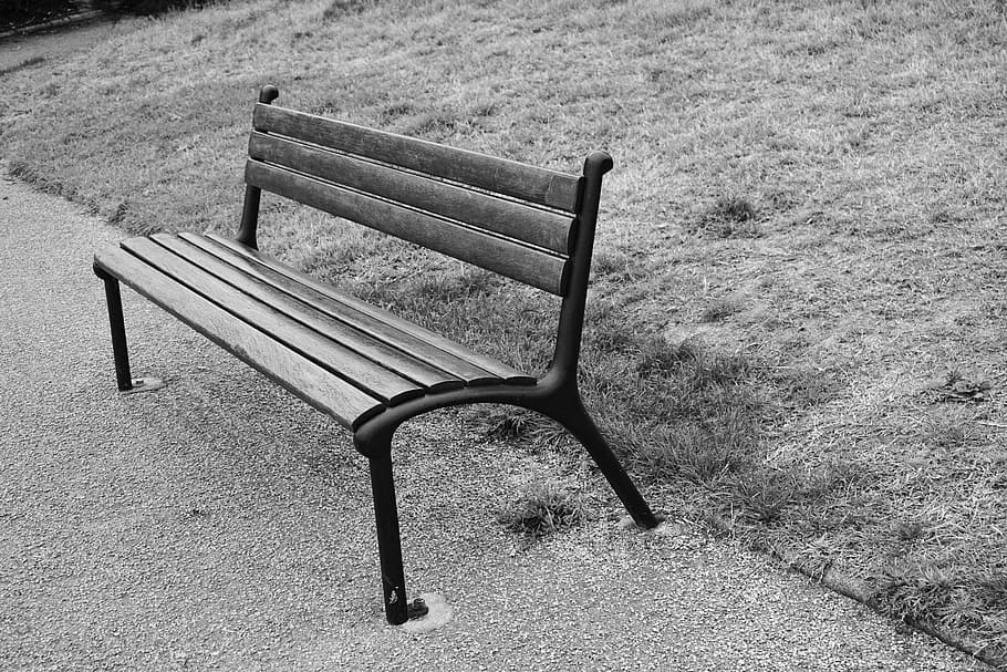 public bench, park, garden, sitting, based, black and white, relaxation, relax, wood, bench