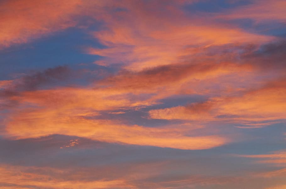 sunset, pink, sky, clouds, blue, orange, dusk, dawn, light, pastel