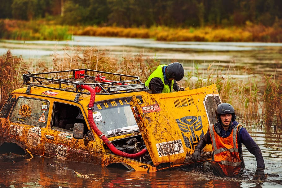 autumn, sports, car, competition, courage, swamp, nature, trophy raid, transportation, water