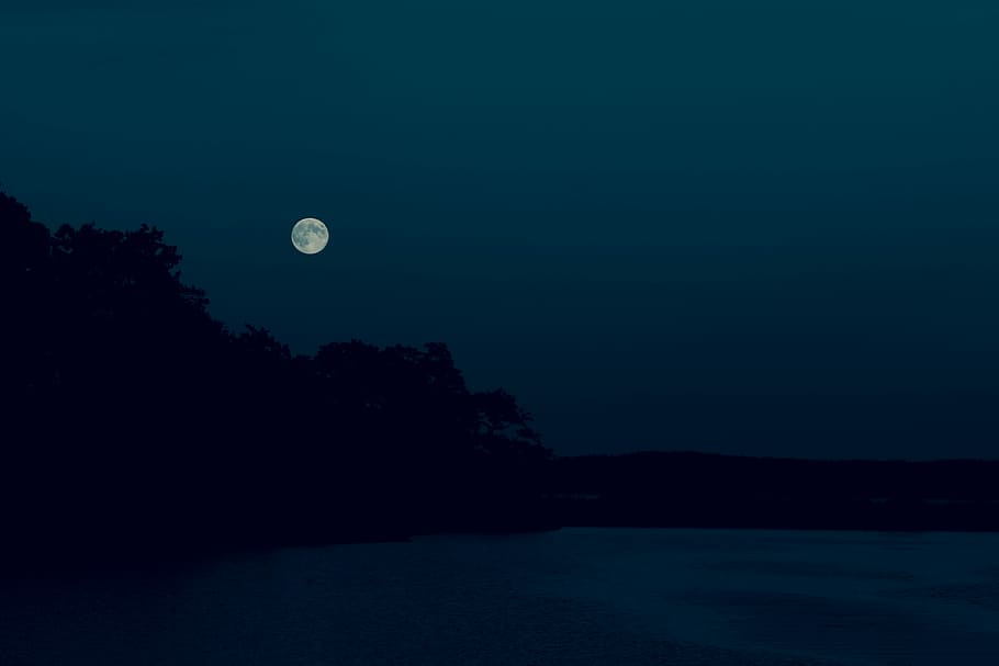 moon photography, moon, photography, black, blue, gray, night, water, nature, sea
