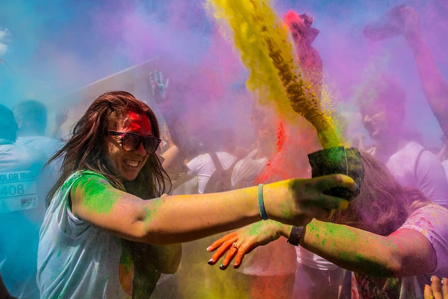 woman, holding, cup, color powder, People, Color, Colors, Hilarity, Cant, running