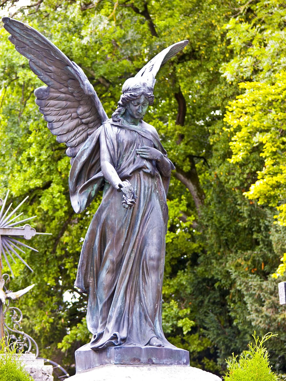 コンクリート 像 女性の天使 緑 木 昼間 天使 墓地 女性 古い墓地 Pxfuel