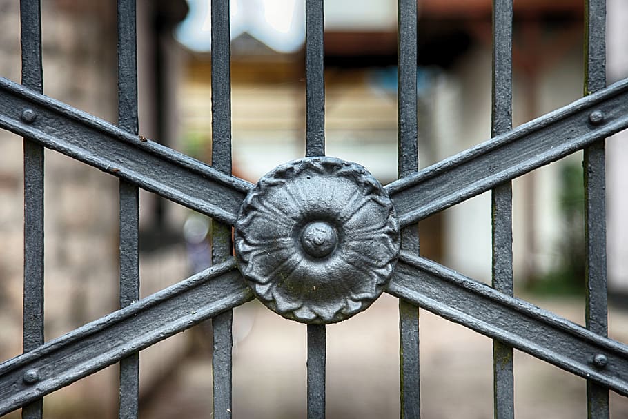 fence, iron, grid, metal, old, foreclosure, limit, wrought iron, iron construction, iron gate